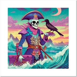 Skeleton Pirate with Bird Posters and Art